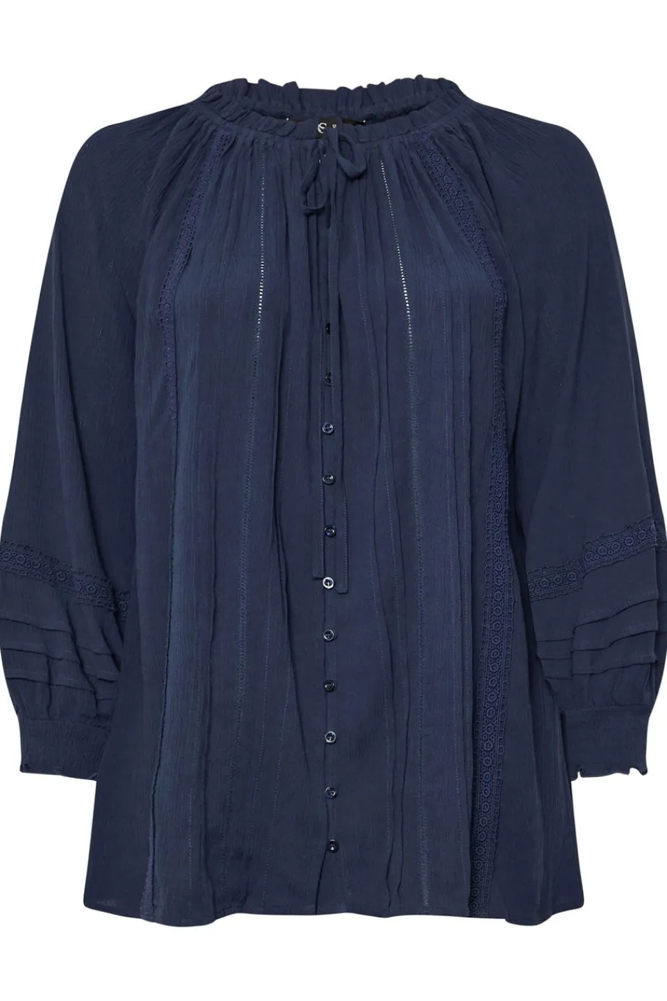 Tops>YOURS Curve Navy Blue Tie Neck Pintuck Top