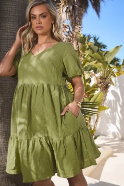 Dresses>YOURS Curve Green Tiered Smock Mini Dress Olive