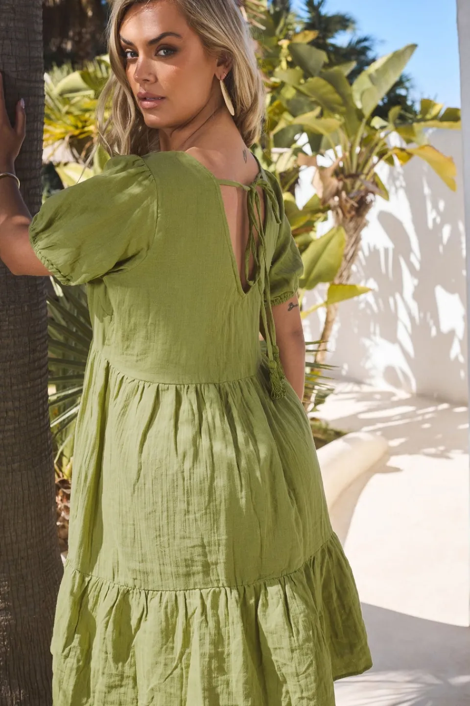 Dresses>YOURS Curve Green Tiered Smock Mini Dress Olive