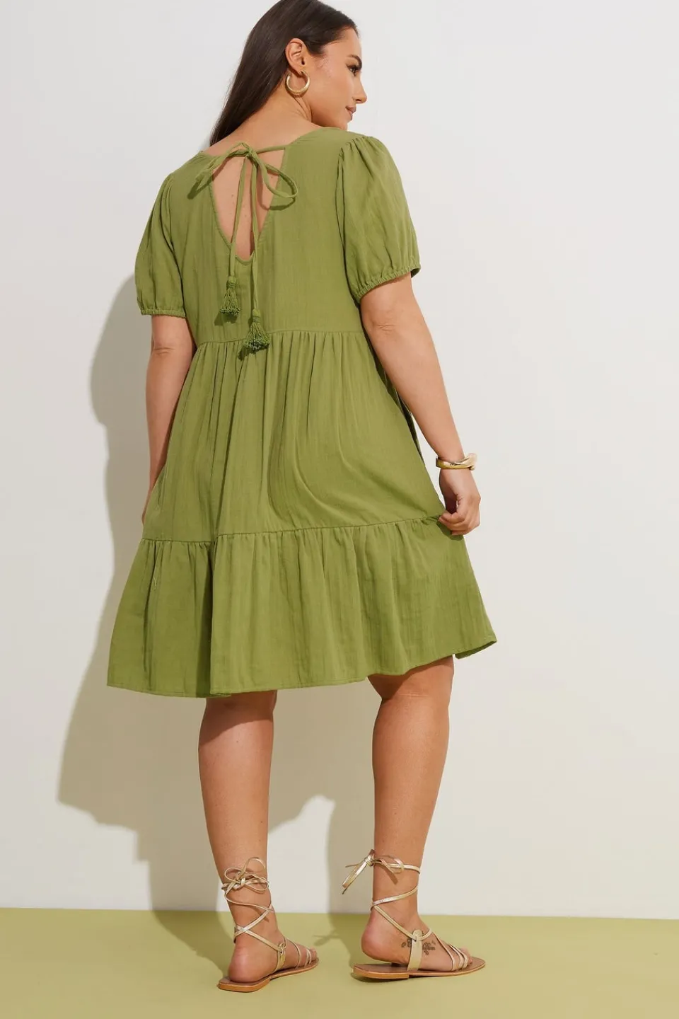 Dresses>YOURS Curve Green Tiered Smock Mini Dress Olive