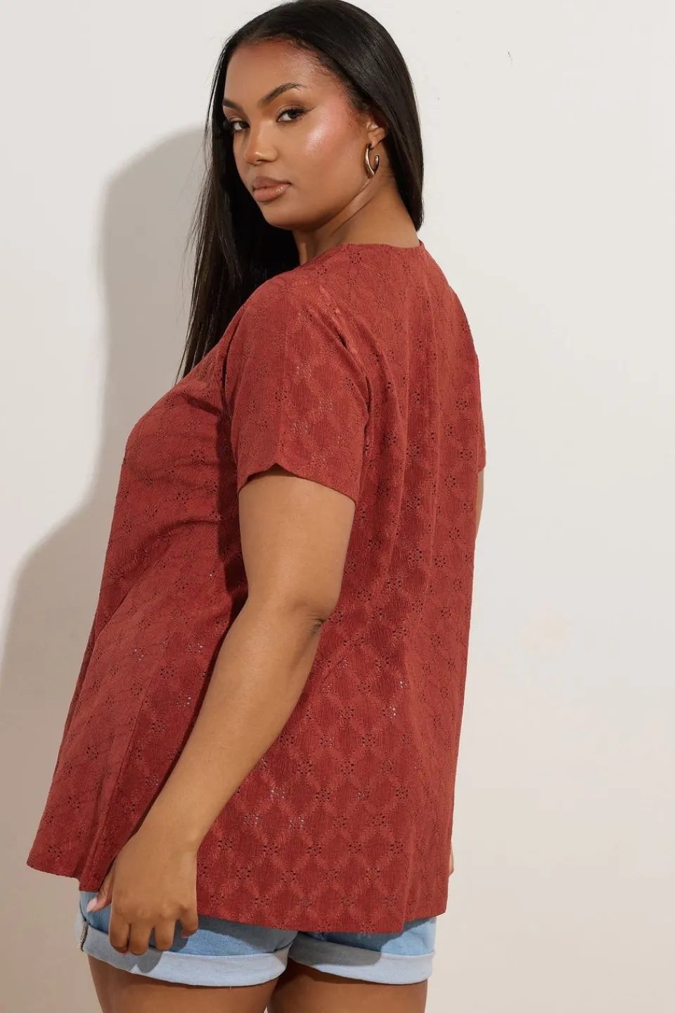 T-Shirts>YOURS Curve Orange Broderie Anglaise Textured Swing Top