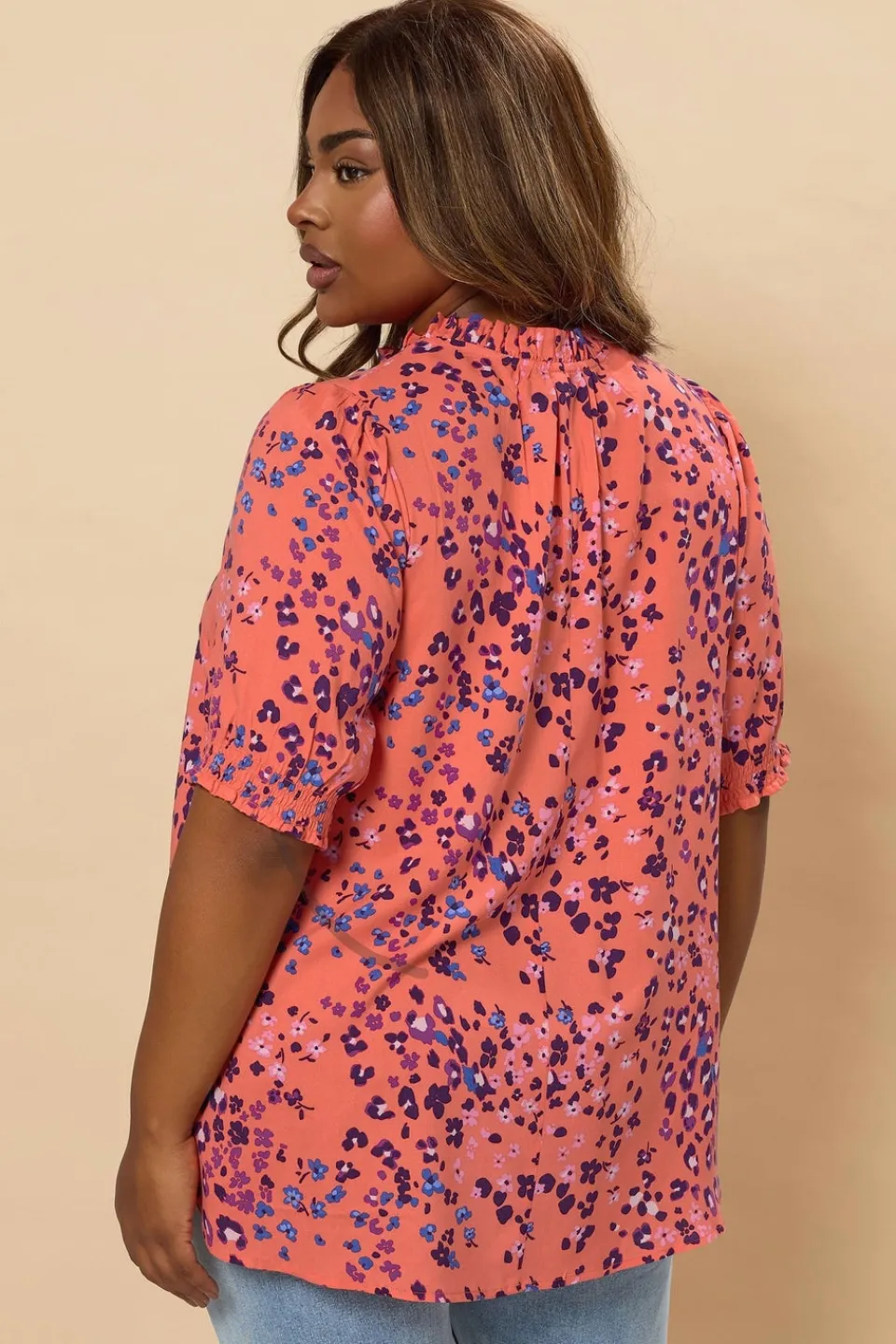 Tops>YOURS Curve Orange Floral Tie Neck Blouse
