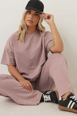 Trousers>YOURS Curve Pink Acid Wash Wide Leg Joggers