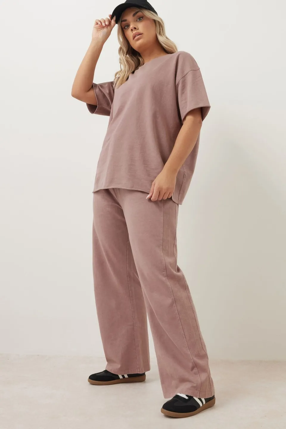 Trousers>YOURS Curve Pink Acid Wash Wide Leg Joggers