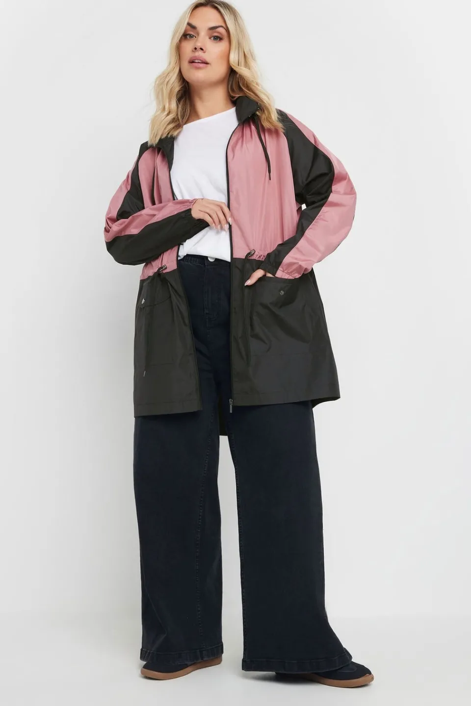 Coats & Jackets>YOURS Curve Pink & Black Colourblock Lightweight Parka Jacket