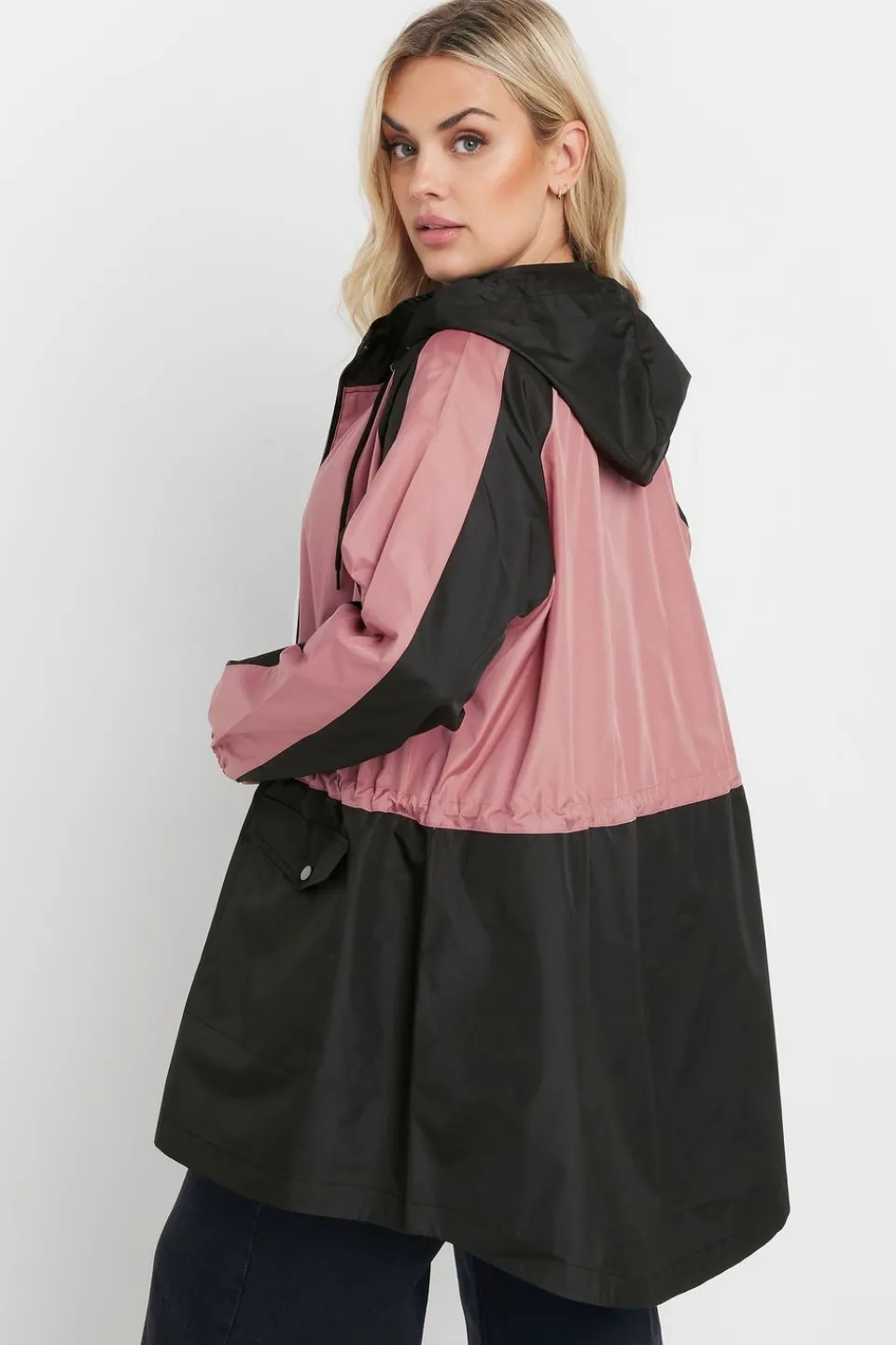 Coats & Jackets>YOURS Curve Pink & Black Colourblock Lightweight Parka Jacket