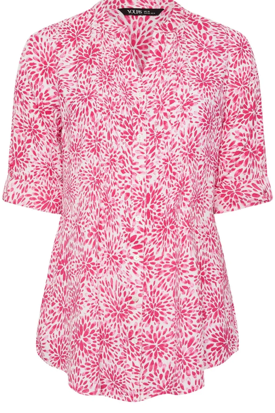 Blouses & Shirts>YOURS Curve Pink Floral Print Pintuck Blouse