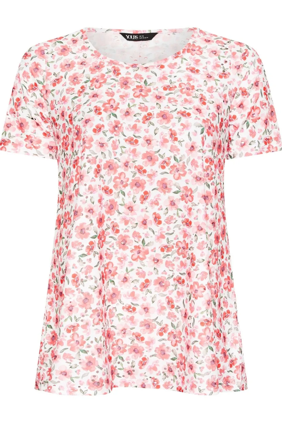 T-Shirts>YOURS Curve Pink Floral Print Broderie Anglaise T Shirt