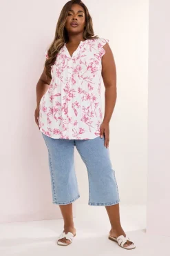 Tops>YOURS Curve Pink Floral Sleeveless Pintuck Blouse