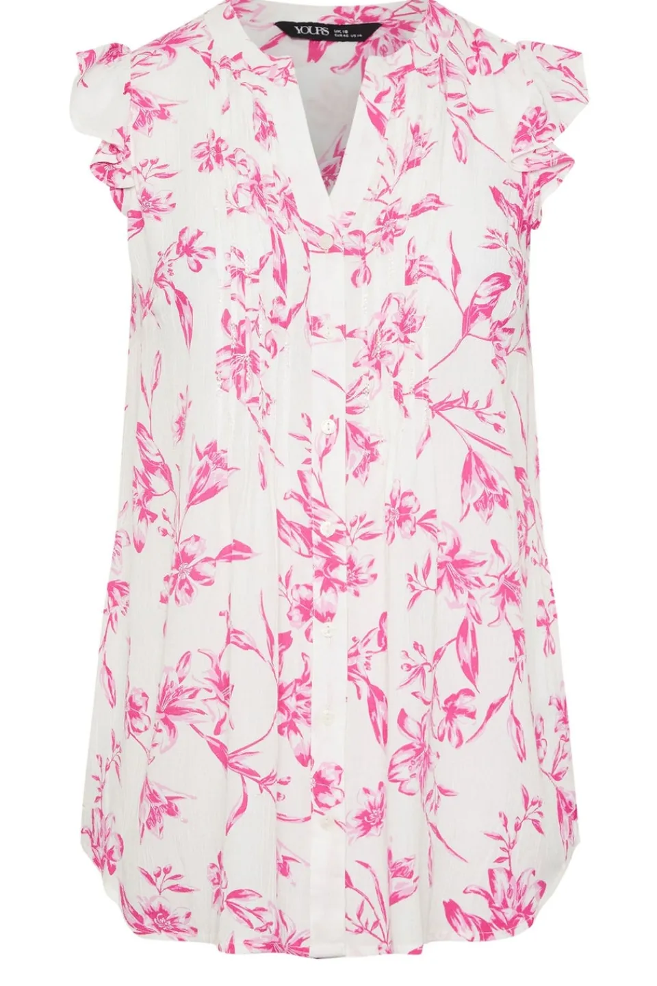 Tops>YOURS Curve Pink Floral Sleeveless Pintuck Blouse