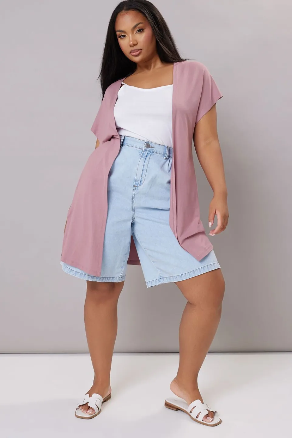 Tops>YOURS Curve Pink Grown On Sleeve Jersey Cardigan