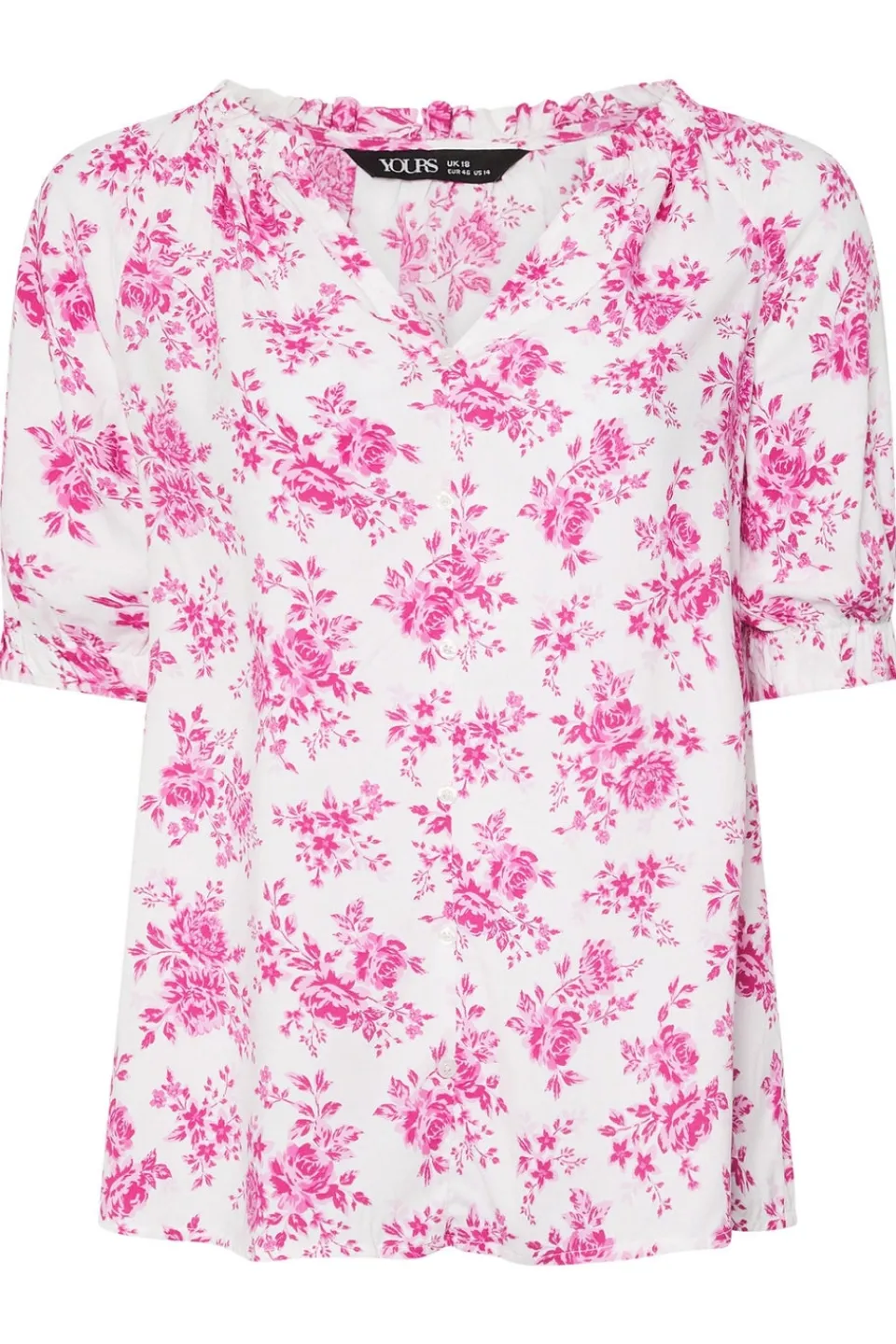 Tops>YOURS Curve Pink Rose Print Notch Neck Blouse