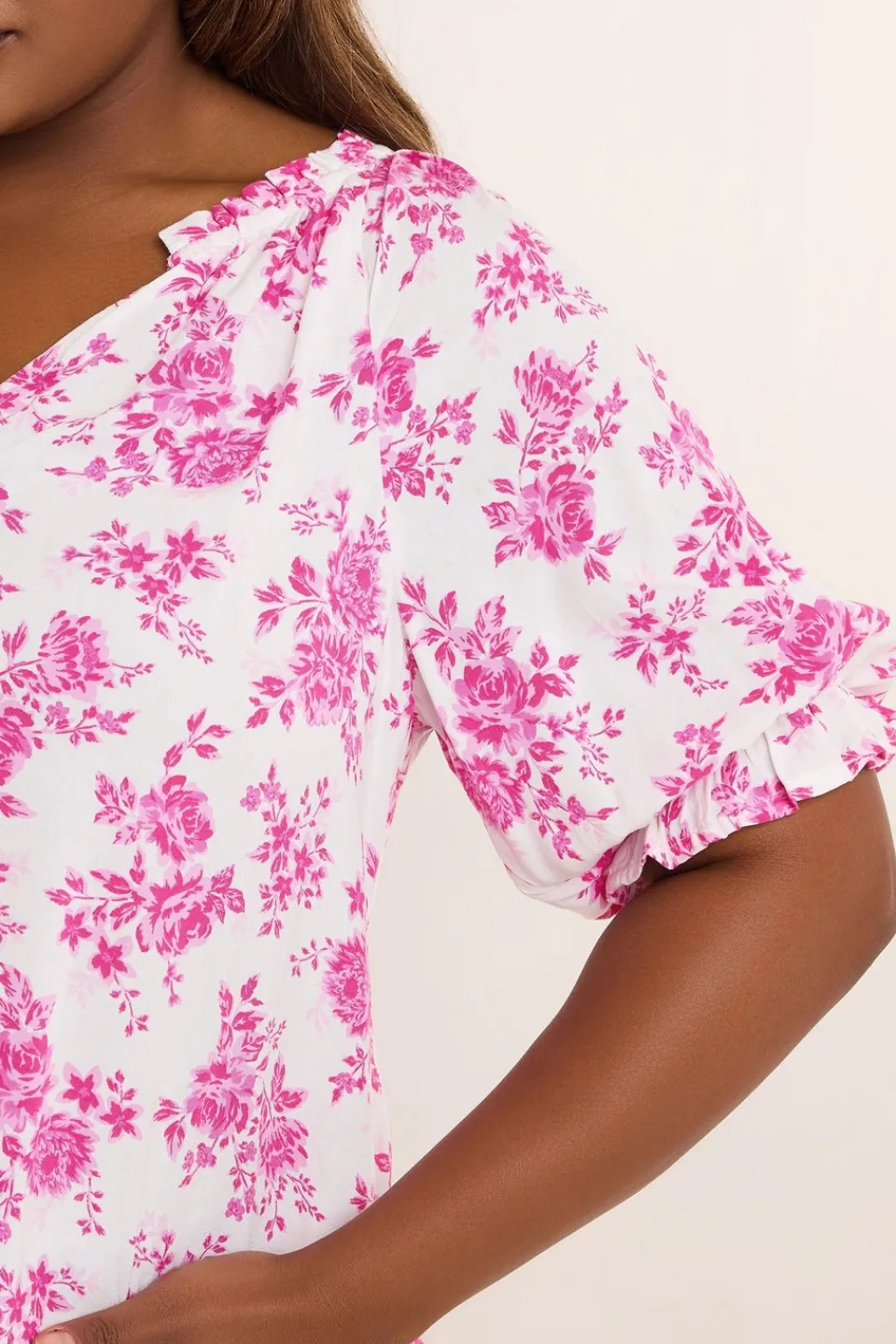 Tops>YOURS Curve Pink Rose Print Notch Neck Blouse