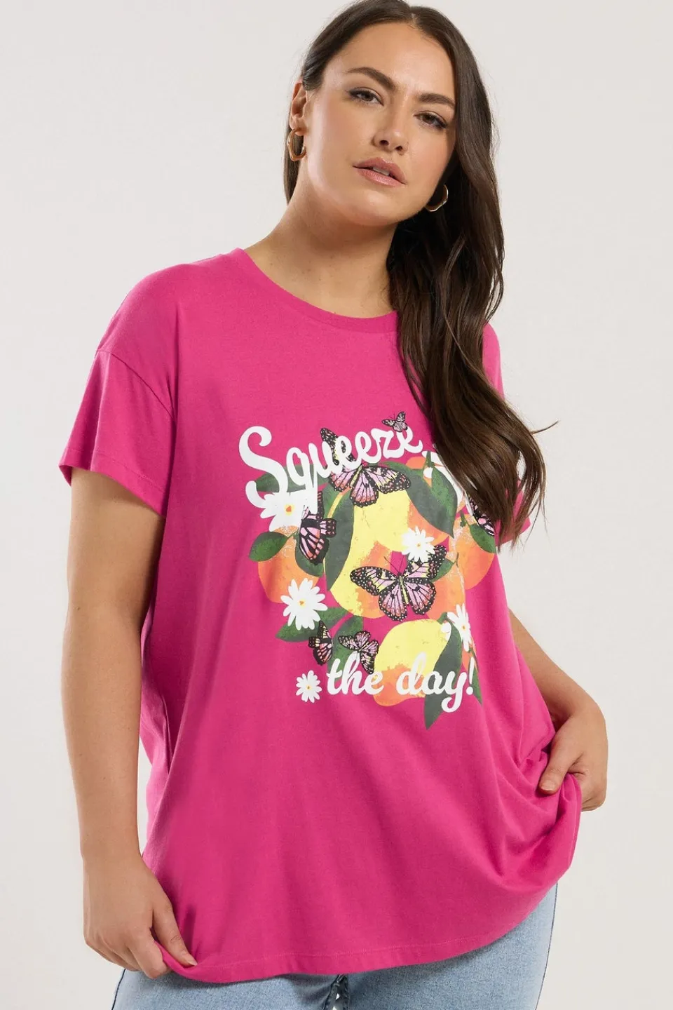 T-Shirts>YOURS Curve Pink Squeeze The Day Lemon Graphic Print T-Shirt