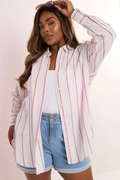 Tops>YOURS Curve Pink Stripe Linen Shirt