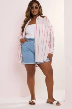Tops>YOURS Curve Pink Stripe Linen Shirt