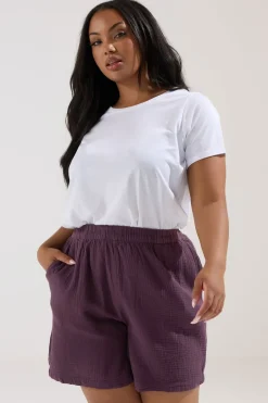 Shorts>YOURS Curve Purple Cotton Cheesecloth Shorts