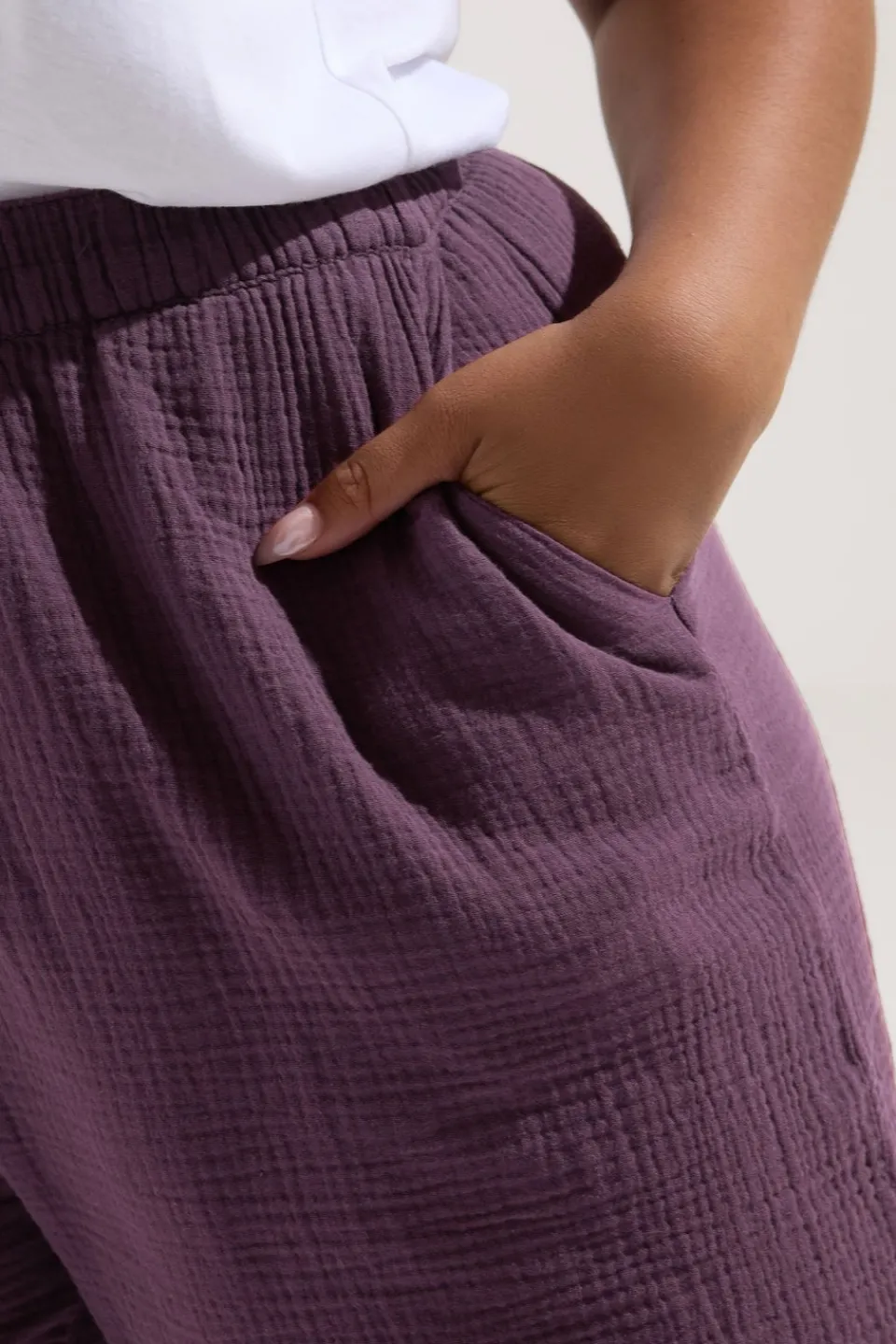 Shorts>YOURS Curve Purple Cotton Cheesecloth Shorts