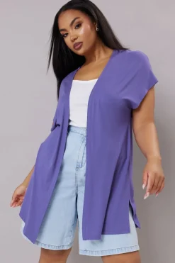 Tops>YOURS Curve Purple Grown On Sleeve Jersey Cardigan