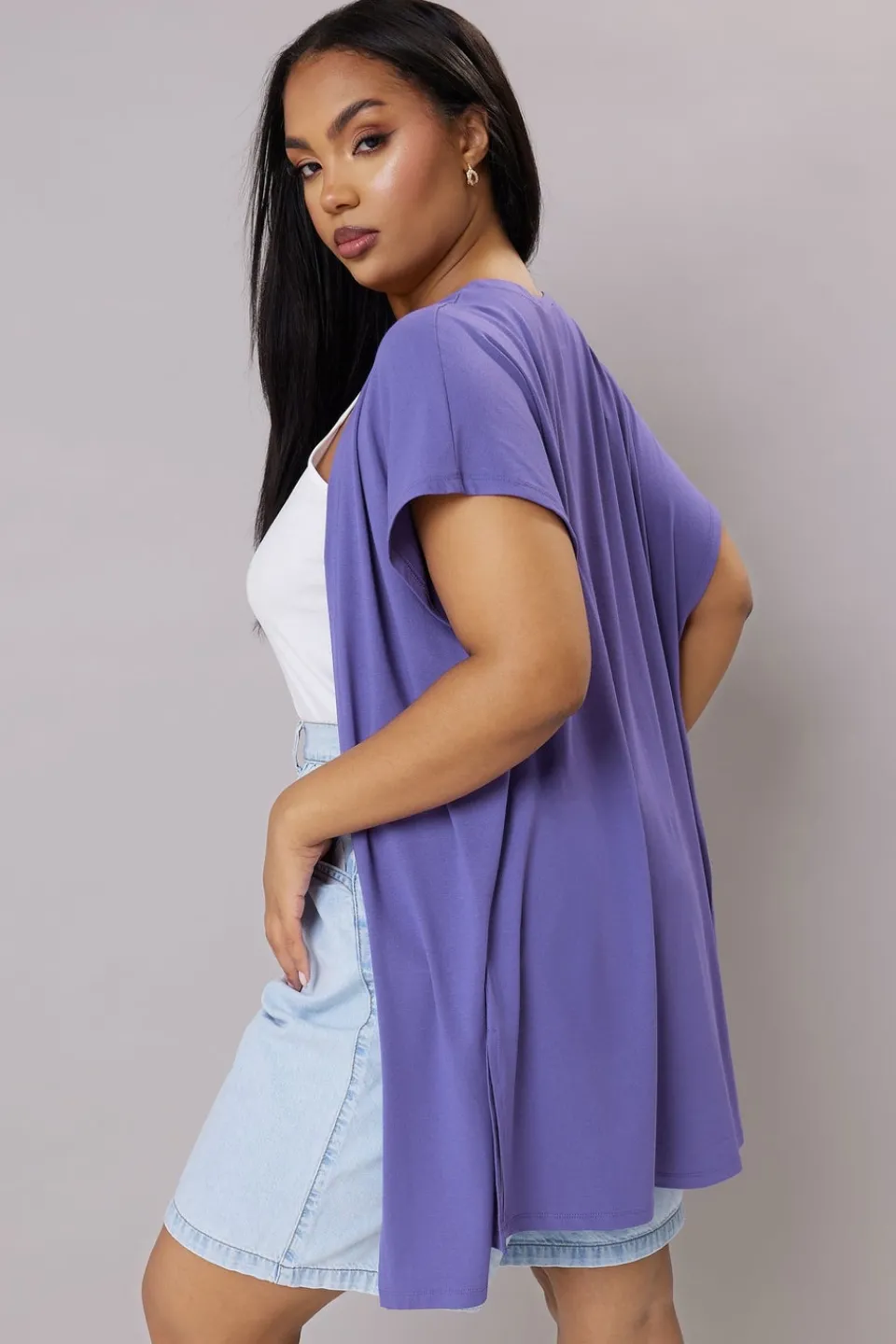 Tops>YOURS Curve Purple Grown On Sleeve Jersey Cardigan