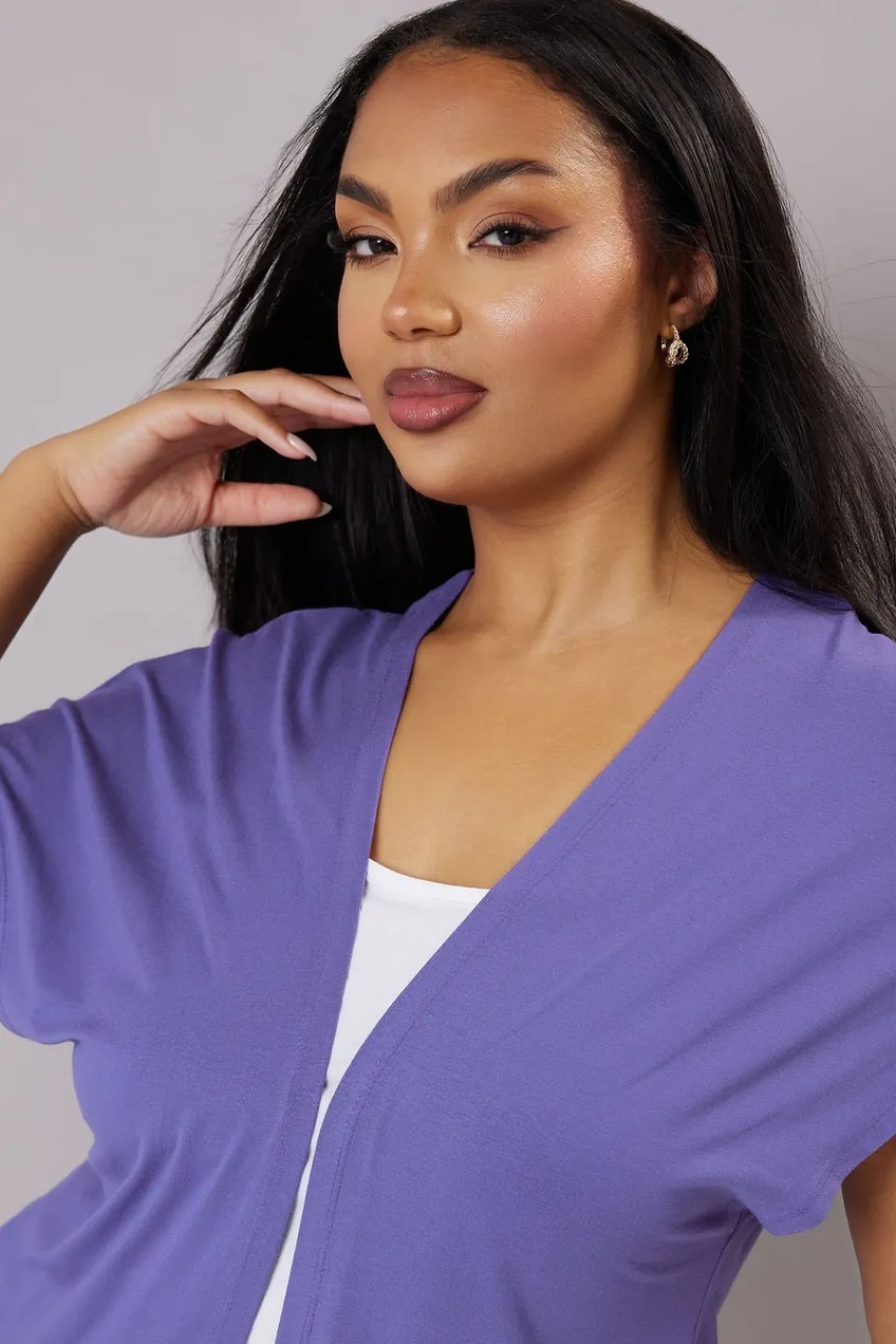 Tops>YOURS Curve Purple Grown On Sleeve Jersey Cardigan