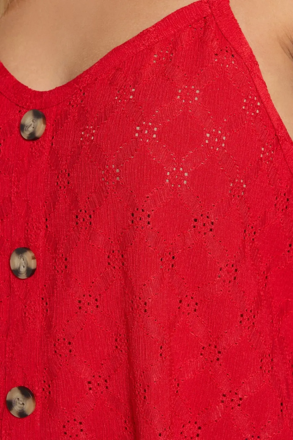 Tops>YOURS Curve Red Broderie Anglaise Button Vest Top