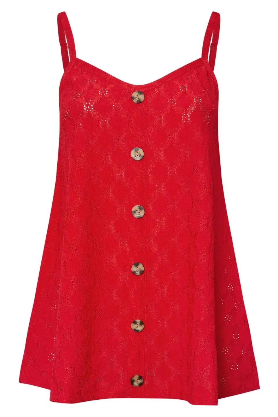 Tops>YOURS Curve Red Broderie Anglaise Button Vest Top
