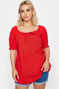 Blouses & Shirts>YOURS Curve Red Dobby Tie Neck Blouse