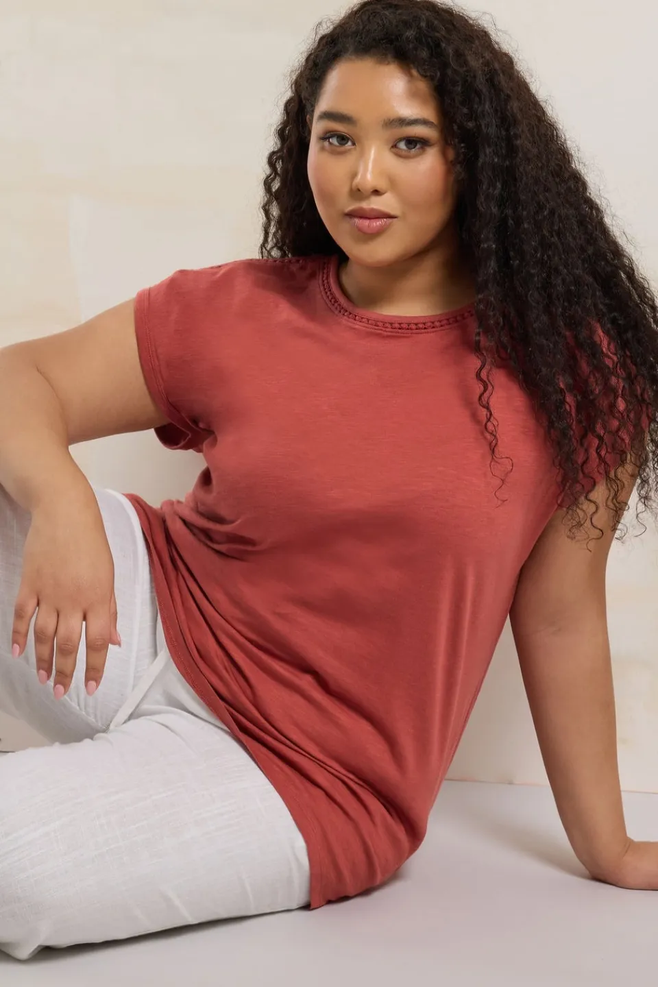 T-Shirts>YOURS Curve Rust Orange Crochet Trim Detail T-Shirt
