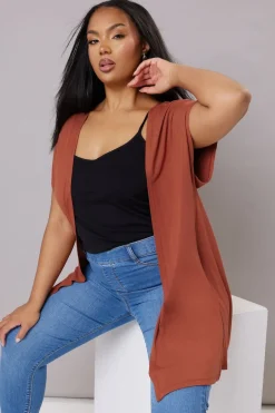 Tops>YOURS Curve Rust Orange Grown On Sleeve Jersey Cardigan