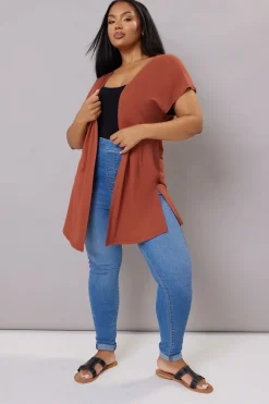 Tops>YOURS Curve Rust Orange Grown On Sleeve Jersey Cardigan