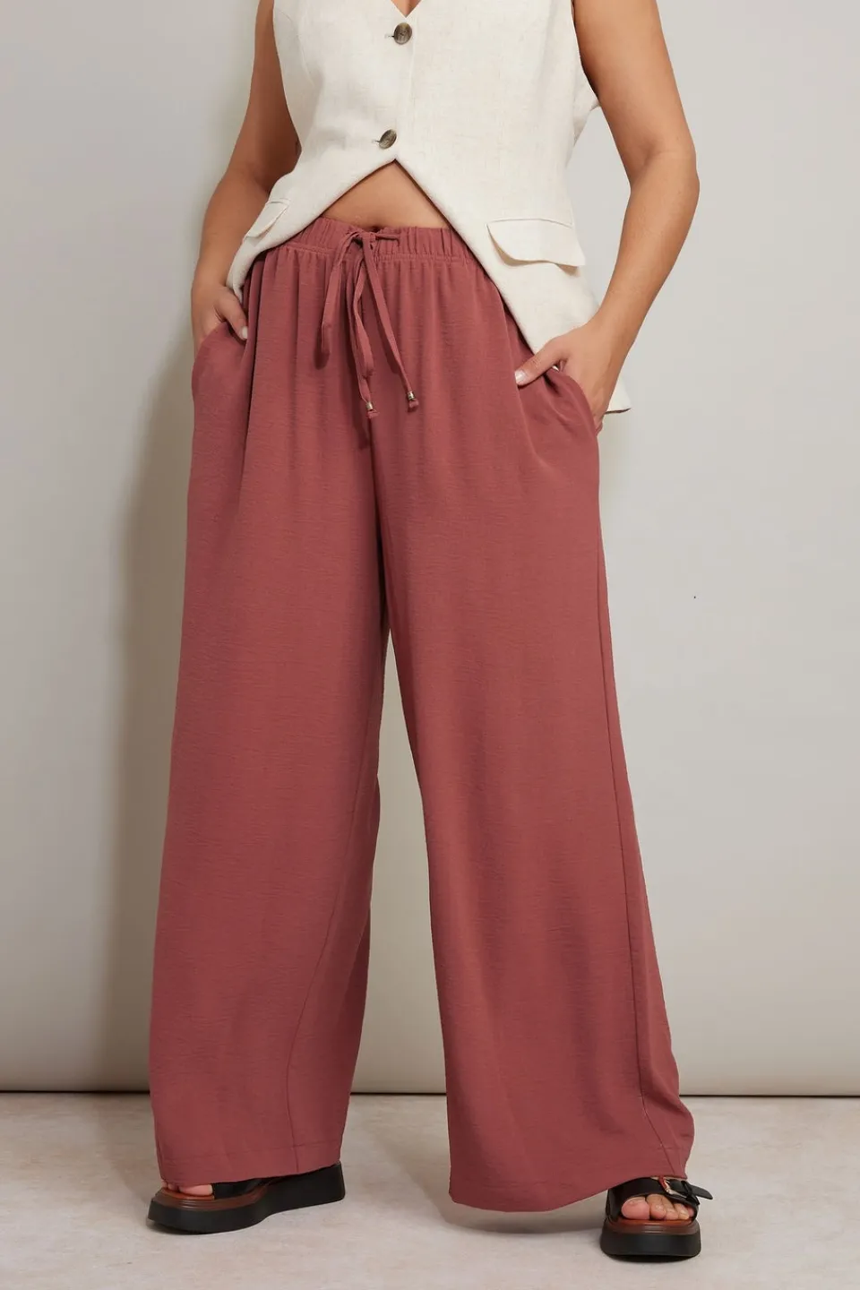 Trousers>YOURS Curve Rust Orange Twill Wide Leg Trousers