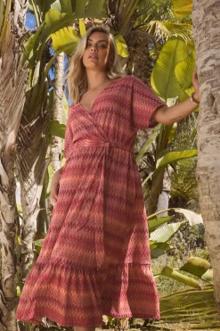 Dresses>YOURS Curve Rust Orange Zig Zag Metallic Wrap Dress