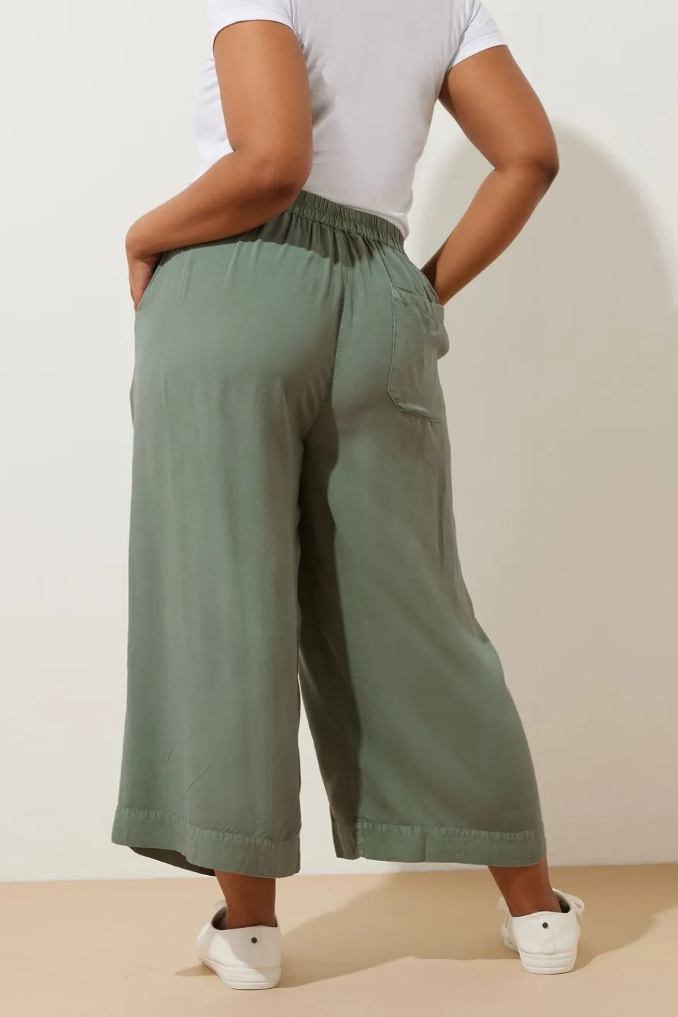 Trousers>YOURS Curve Sage Green Chambray Tie Waist Cropped Trousers