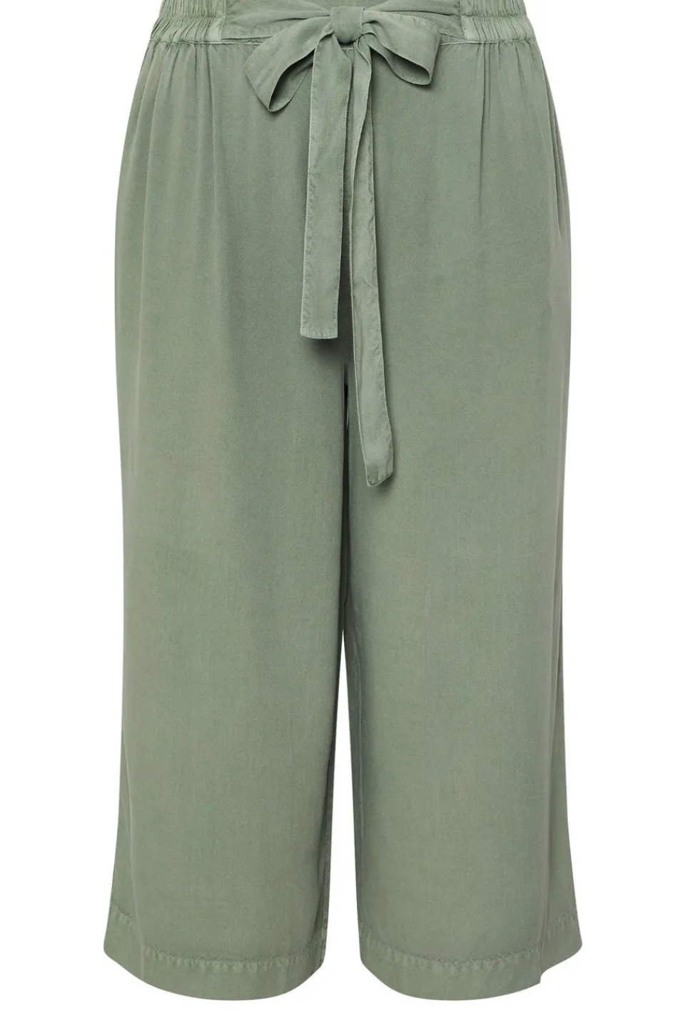 Trousers>YOURS Curve Sage Green Chambray Tie Waist Cropped Trousers