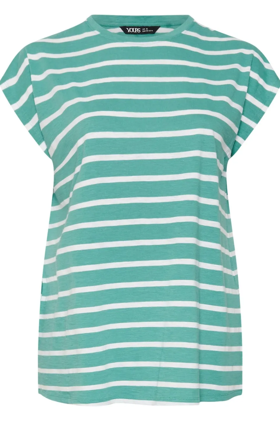 T-Shirts>YOURS Curve Teal Blue Striped Grown Sleeve Cotton T-Shirt