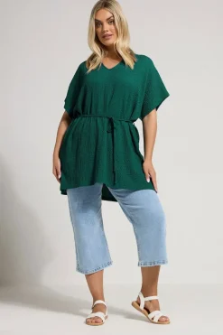 Tops>YOURS Curve Teal Green Belted Textured Tunic Top