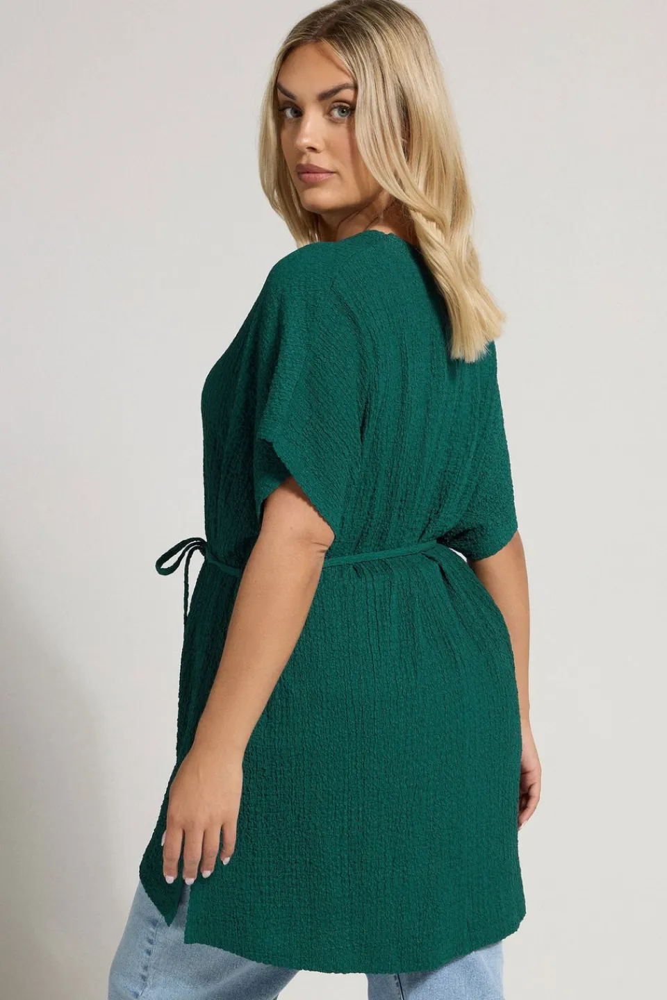 Tops>YOURS Curve Teal Green Belted Textured Tunic Top