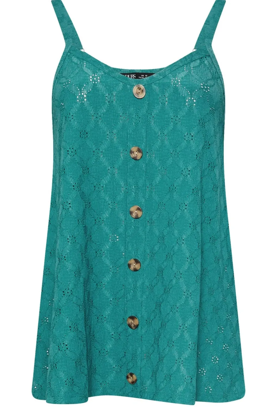 Tops>YOURS Curve Teal Green Broderie Anglaise Button Vest Top