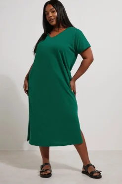Dresses>YOURS Curve Teal Green Grown On Sleeve Midi Dress