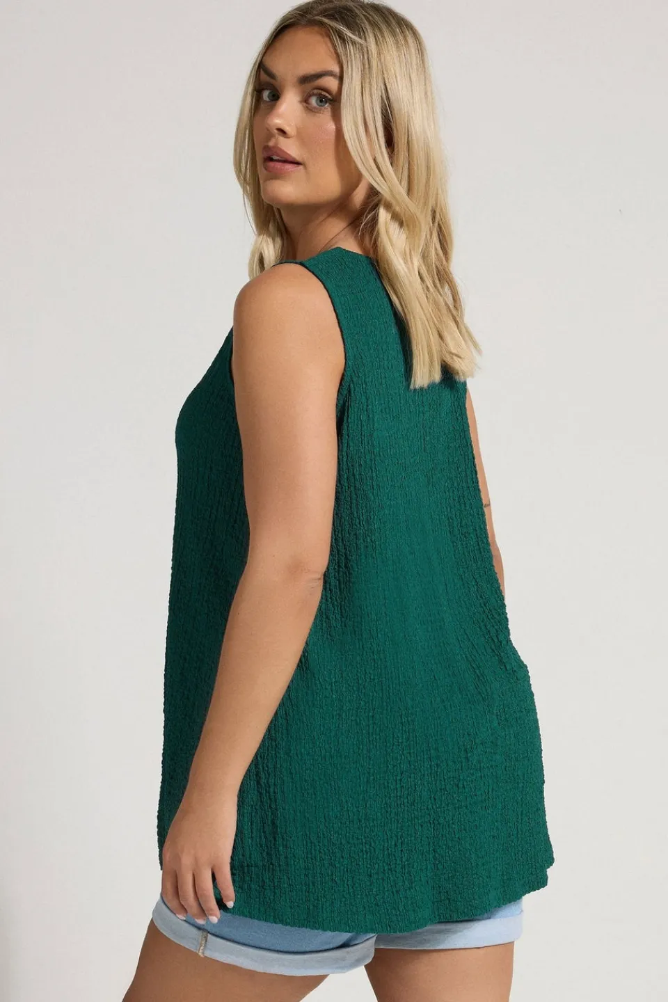 Tops>YOURS Curve Teal Green Textured Swing Vest Top