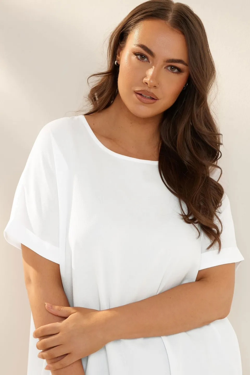 Tops>YOURS Curve White Boxy Short Sleeve Blouse