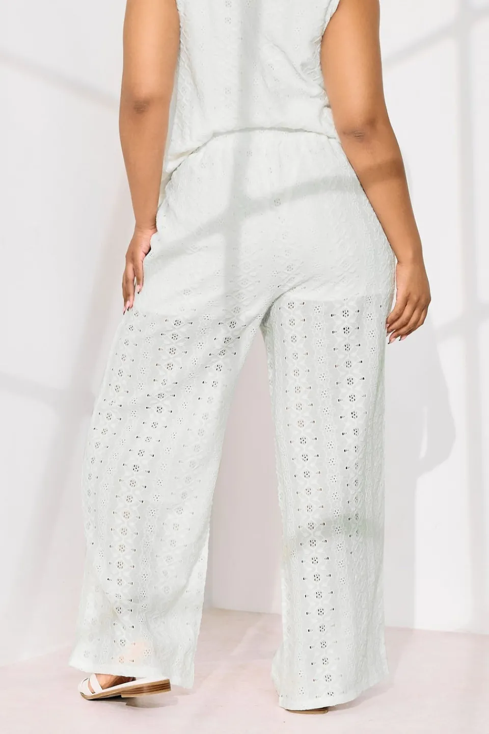 Trousers>YOURS Curve White Broderie Anglaise Wide Leg Trousers