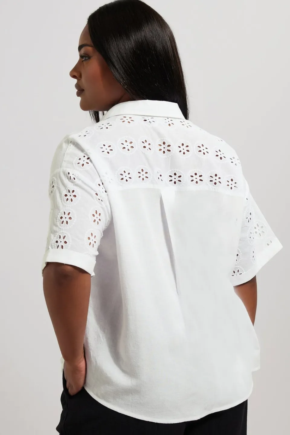 Tops>YOURS Curve White Broderie Anglaise Linen Shirt