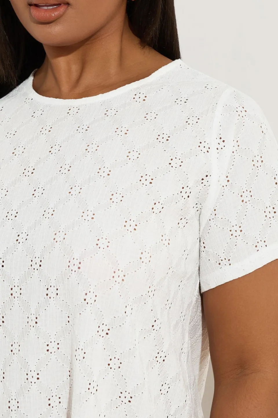 T-Shirts>YOURS Curve White Broderie Anglaise Textured Swing Top
