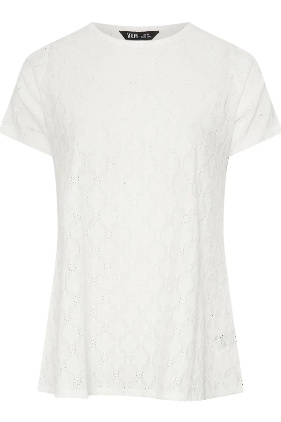 T-Shirts>YOURS Curve White Broderie Anglaise Textured Swing Top