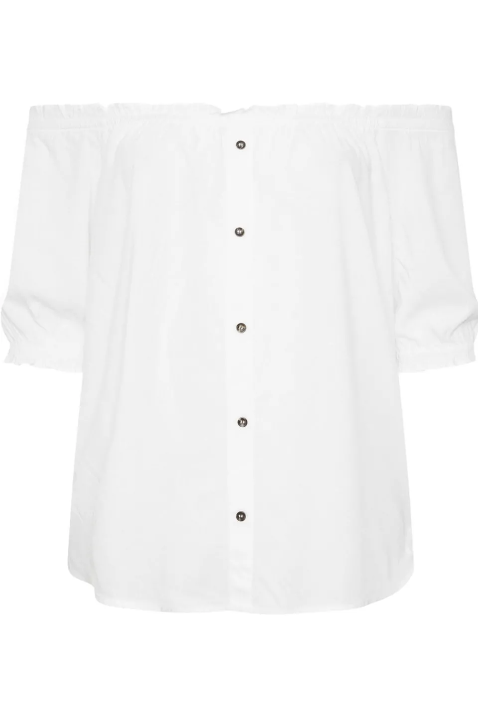 Tops>YOURS Curve White Chambray Button Detail Bardot Top