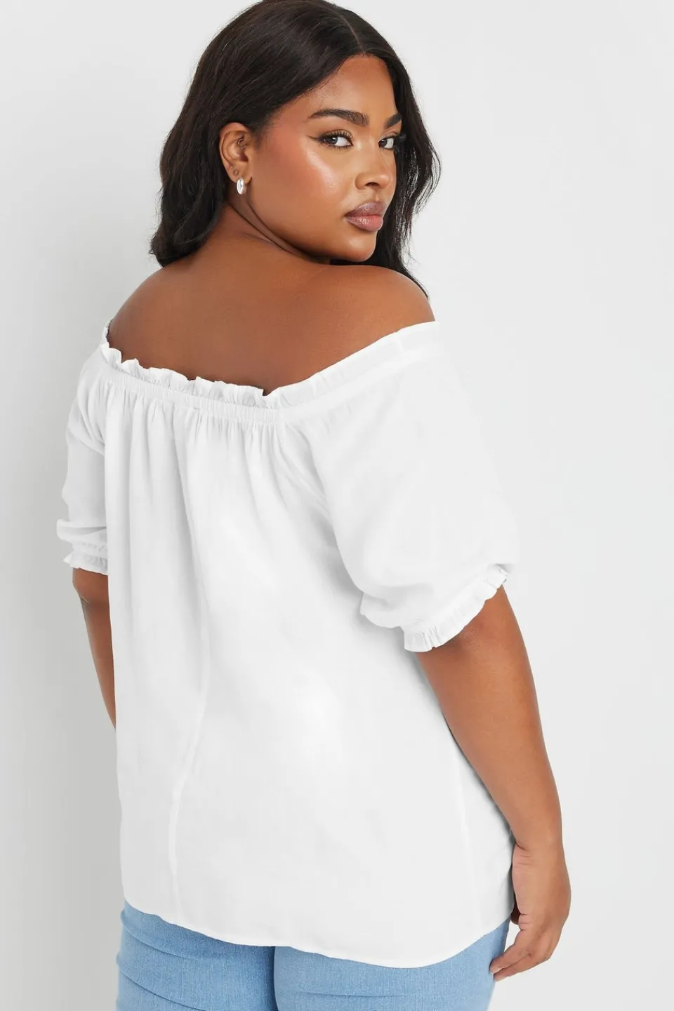 Tops>YOURS Curve White Chambray Button Detail Bardot Top
