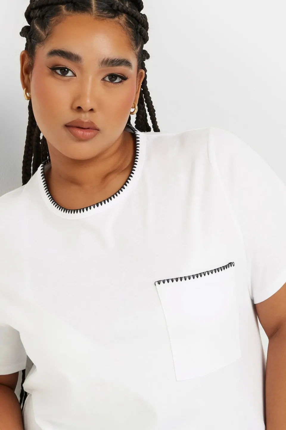 T-Shirts>YOURS Curve White Contrast Stitch Heavyweight Pocket T Shirt
