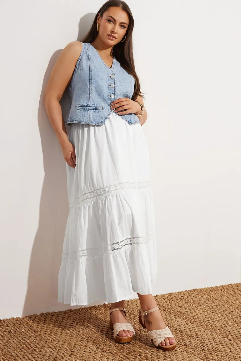 Skirts>YOURS Curve White Cotton Tiered Maxi Skirt